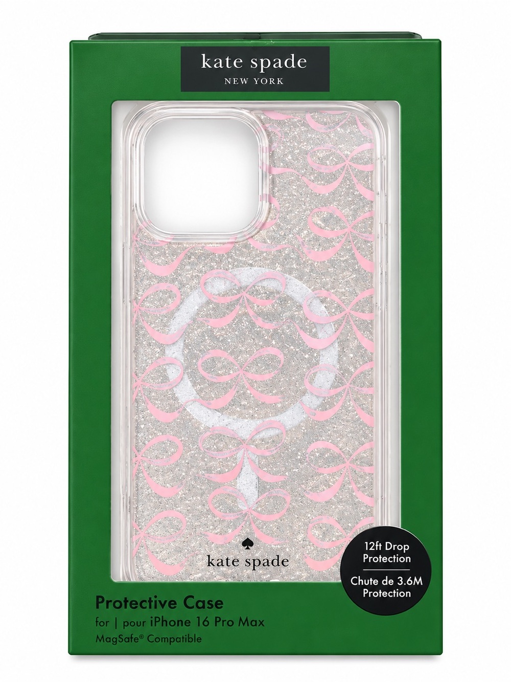 kate spade Pink Glitter Bow Pattern iPhone 16 Pro Max Case